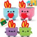 Crochet Kit for Beginners, 4PCS Dumpster Fire Crochet Starter Kit with Step-by-Step Video Tutorials, Emotional Positive Support Beginner Crochet Kits for Adults Women, Funny Crochet Gifts Valentine (Blue Pink Purple Green)