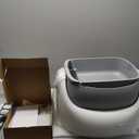 Open-Top Self Cleaning Litter Box, Automatic Cat Litter Box with APP Control, Dual Safety Sensors, Includes Trash Bags, Grey-White