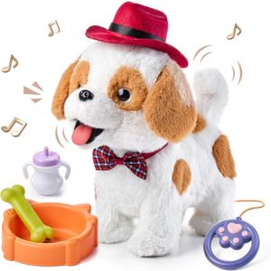 OR OR TU Walking Barking Toy Dog with Remote Control Leash, Plush Puppy Electronic Interactive Toys for Kids, Wag Tail, Singing, Pretend Dress Up Realistic Stuffed Dog Age 3 4 5 6 Years Old Best Gift