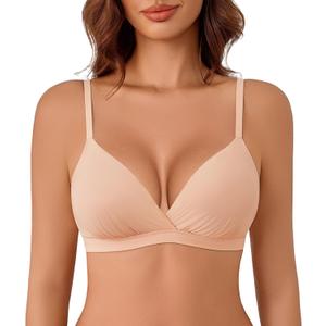 Avidlove Womens Wireless Triangle Bra Sexy Plunge Unpadded Bras Comfortable Mesh Lining Bralette Tshirt Everyday Bra (XX-Large, Nude)