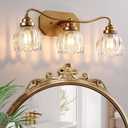 Vintage Bathroom Light Fixtures, 3 Light Gold Bathroom Vanity Light, Matte Antique Brass Finish with Crystal Glass Shade, Wall Sconces Lighting for Bedroom, Living Room, Hallway