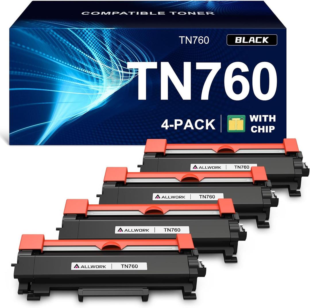 TN760 Compatible Toner Cartridge Replacement for Brother TN760 TN730 for Brother Printer HL-L2350DW L2370DW L2390DW HL-L2395DW MFC-L2690DW MFC-L2710DW MFC-L2717DW MFC-L2750DW (Black, 4-Pack)