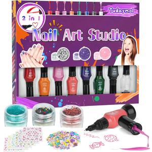 Tudaymol Nail Art Studio for Girls - Nail Polish Kit for Kids Ages 6-12 Years Old,Non-Toxic Peel-Off Safe Quick Dry Nail Polish Gift Kit Set,Cool Girls Toys Stuff - Polish, Pens, Glitter, Stickers