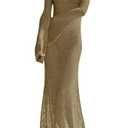 Saodimallsu Womens Crochet Cover Ups Long Sleeve Sexy Mesh Backless Knit Swimsuit Coverup Beach Maxi Dress Khaki Small