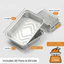 50 Pack Aluminum Pans with Lids - 8.3" × 6.2" Heavy Duty Disposable Foil Containers - 2.25 LB Capacity Aluminum Trays with Cardboard Covers for Baking, Meal Prep, Roasting and Food Storage