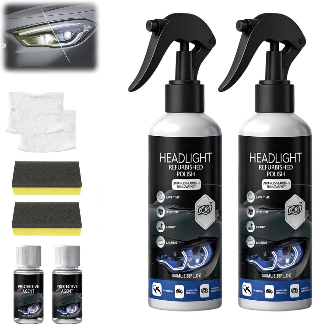 2 x 2Pcs Car Headlight Restoration Polishing Kits,Headlight Restoration Kit,Multifunctional Car Headlight Polishing for All Vehicle Types,Headlight Cleaner and Restorer Kit (100ml+20ml)
