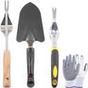 Swpeet 5Pcs Manual Weeders Puller Tool Kit, Weed Puller Tool Garden Handle Weeder Removal Tool Garden Trowel with Ergonomic Handle Weeding Tool with Protective Gloves for Garden Lawn