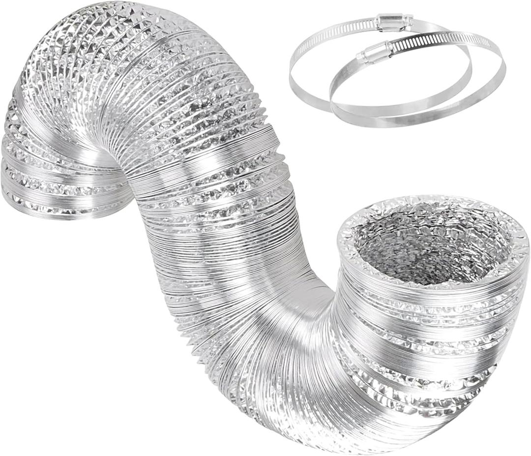 Simple Deluxe 14 Inch 25 Feet Ducting, Non-Insulated Flex Air Aluminum Foil Duct for Dryer Vent Hose, Heating, Cooling, Ventilation, Exhaust, 2 Clamps Included, Silver