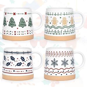 Homlouue Christmas Mugs Set of 4, Merry Christmas Mugs, Holiday Mug, Holiday Coffee Mugs, Xmas Gifts for Friends Family Coworker, 14 Oz