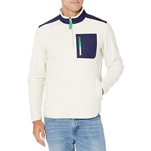 Amazon Essentials Men's Fleece Jacket, 1/4 Zipper Pullover, Small, Navy Oatmeal Heather Color Block 3Pcs