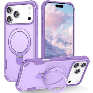 2 x Compatible with iPhone 17 Pro Case with Invisible Magnetic Kickstand [Compatible with MagSafe] [10-FT Military Drop Protection] Slim Hard Back Soft Edge Phone Cover 6.3 Inch, Purple