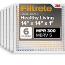 Filtrete 14x14x1 Air Filter, MPR 300, MERV 5, Clean Living Basic Dust 3-Month Pleated 1-Inch Air Filters, 6 Filters