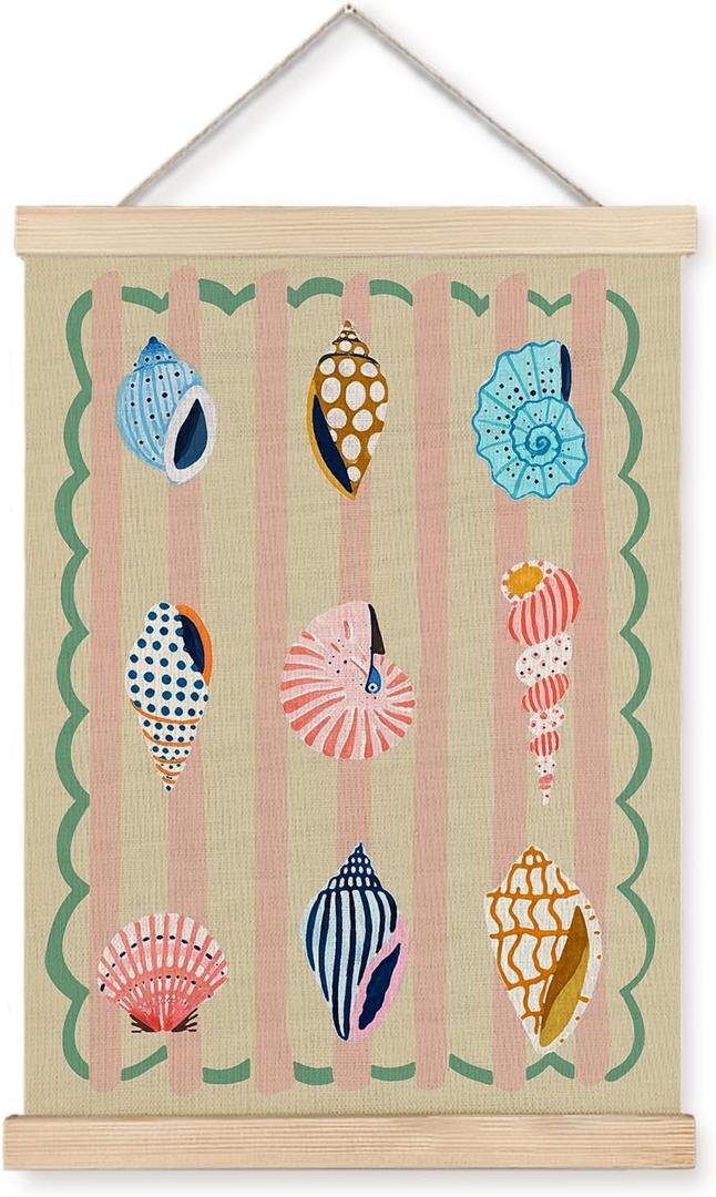JINYO Seashell Wall Decor, Colorful Seashell Coastal Beach Wall Art Poster, Ocean Room Decor, Preppy Beach Room Decor Canvas Prints Wall Decor for Home Office, 12x16 Inches