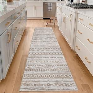 Alfasoft Moroccan Washable Runner Rug 2x8, Non-Slip Vintage Beige Brown Neutral Boho Runners for Hallways Kitchen Rugs Soft Print Distressed Geometric Floor Carpet Runner for Bedroom Laundry