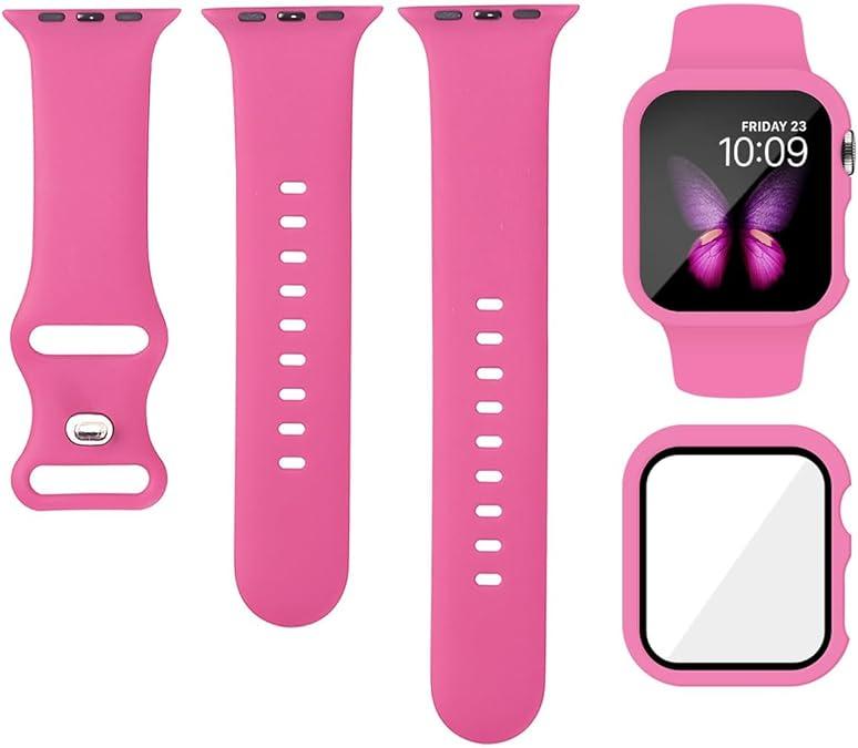 Sport Silicone Band and Case Compatible with Apple Watch Bands 38mm 40mm 41mm 42mm 44mm 45mm 46mm, Waterproof Apple Watch Strap & Screen Protector iWatch Series 11 10 9 8 SE 7 6 5 4 3 2 1 for Women Men