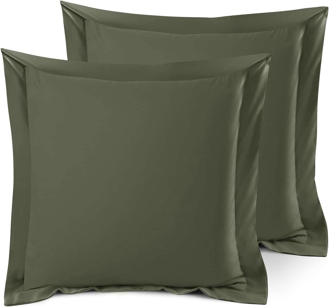 Nestl Soft Pillow Shams Set of 2 - Double Brushed Microfiber Pillow Covers - Hotel Style Premium Bed Pillow Cases, with 1.5 Decorative Flange, Euro 26"x26" - Olive Green