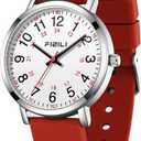 Waterproof Nurse Watch for Medical Professionals,Students, Women Men, Military Time Easy to Read Dial, 24 Hour with Second Hand, Soft and Breathable Silicone Band (1011-Red White)