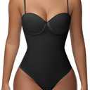 SHAPSHE Strapless Shapewear Corset Bodysuit Tops for Women Tummy Control V Neck Thong Body Shaper Going Out Outfits (Medium, Black)