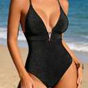 Aidonger One Piece Swimsuit Sexy Deep V Neck Bathing Suit for Women Slimming Low Back Swimwear Tummy Control Swim Suit