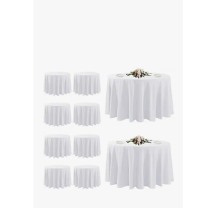 10 Pack White Round Tablecloths, 120 Inch Stain Resistant and Wrinkle Polyester Fabric Washable Table Clothes Cover for Kitchen Dining, Wedding, Reception Banquet, Birthday Party, Buffet Restaurant