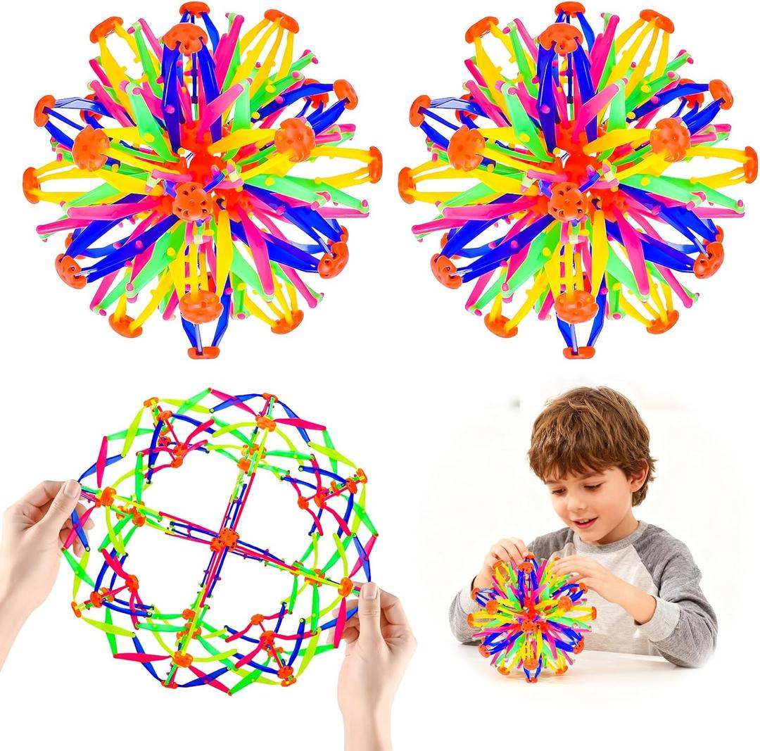 2Pcs Colorful Sphere Collapsible Expandable Magic Breathing Expanding Balls Toy for Toddlers Kids 2 3 4 +Year Old Boys Girls,Sensory Fidget Stress Balls Toy for Autism, Anxiety,Yoga -ADHD