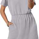 ANRABESS Womens Long Sleeve Dress 2025 Fall Casual Elastic Waist Short Mini T Shirt Dresses with Pockets Travel Outfits Grey Medium
