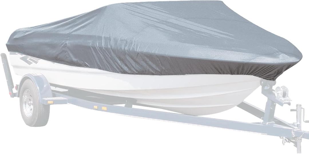 SeaSense: V-Hull Fishing Boat Cover  Accessories Include Heavy Duty Tie Downs, Storage Bag & Elastic Bow Strap  for Small Boats & Pontoons, Resists Mildew & Repels Water  14 - 16,Gray