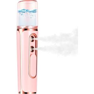 Nano Mister for Eyelash Extensions, Portable Facial Mist Sprayer with 2 Nozzles, 30ml Water Tank - USB Rechargeable Handheld Face Atomizer for Makeup and Skin Hydration, Pink