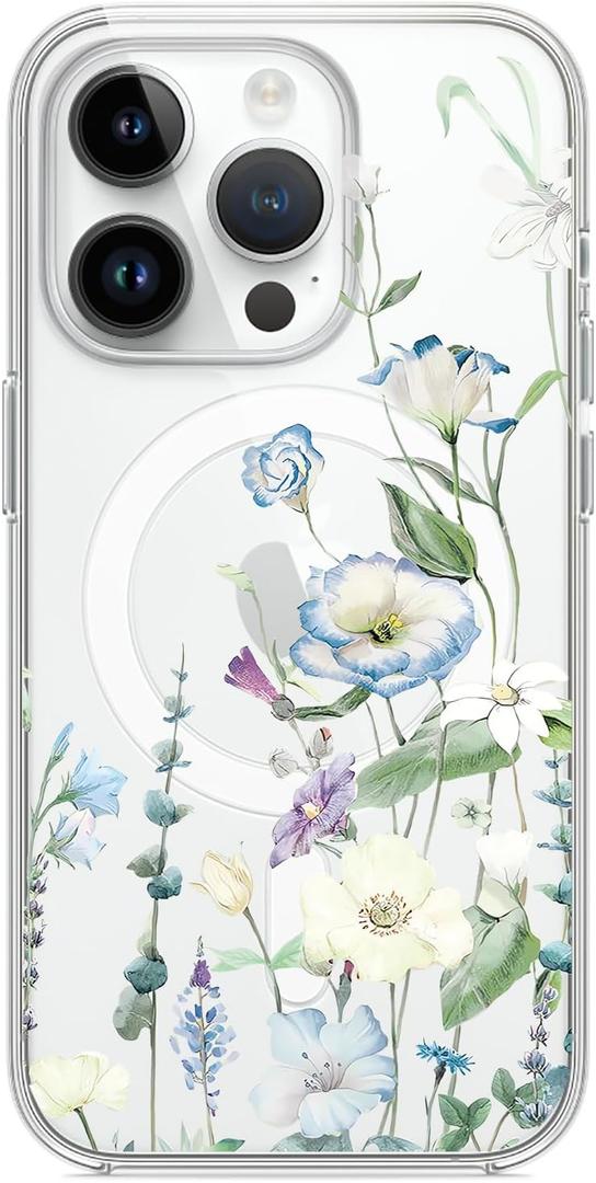 2 x for iPhone 13 Pro Magsafe Case, Magnetic Floral Blooms Design Cute Soft TPU Shockproof Protective for Girls Phone Women Cover