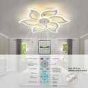 35" White Flower Ceiling Fan with Light Remote Control, 3 Light Color 6 Speeds Flush Mount Low Profile Ceiling Fan for Bedroom Kitchen