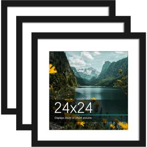 Picrit 24x24 Picture Frame 3 Pack, Black Poster Frame, Display Poster 20 x 20 with Mat or 24 x 24 without Mat for Horizontal or Vertical Wall Mounting