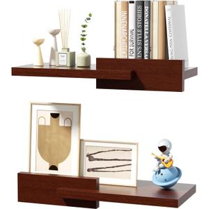 Floating Shelves for Wall, Set of 2 Rustic Wood 16 Inches Wall Mounted Shelves for BathroomBedroom, Living Room &Kitchen, Heavy Duty Display Picture Ledge Shelf for Home Decor Storage Brown