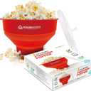 Collapsible Silicone Microwave Hot Air Popcorn Popper Bowl With Lid and Handles - Red