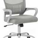 DUMOS Home Office Computer Chair - Ergonomic Mid Back Desk with Lumbar Support and Rocking Mode, Height Adjustable with Fixed Armrest, for Conference Meeting Room, 360 Swivel, Adults, Grey, pack of 1