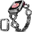 Mesime Compatible with Apple Watch Band 38mm 40mm 41mm 42mm 44mm 45mm 46mm, Women Bling Jewelry Bands with Tempered Glass Screen Protector Case, Shiny Strap for iWatch Series 11/10/9/8/7/6/5/4/3/2/1/SE