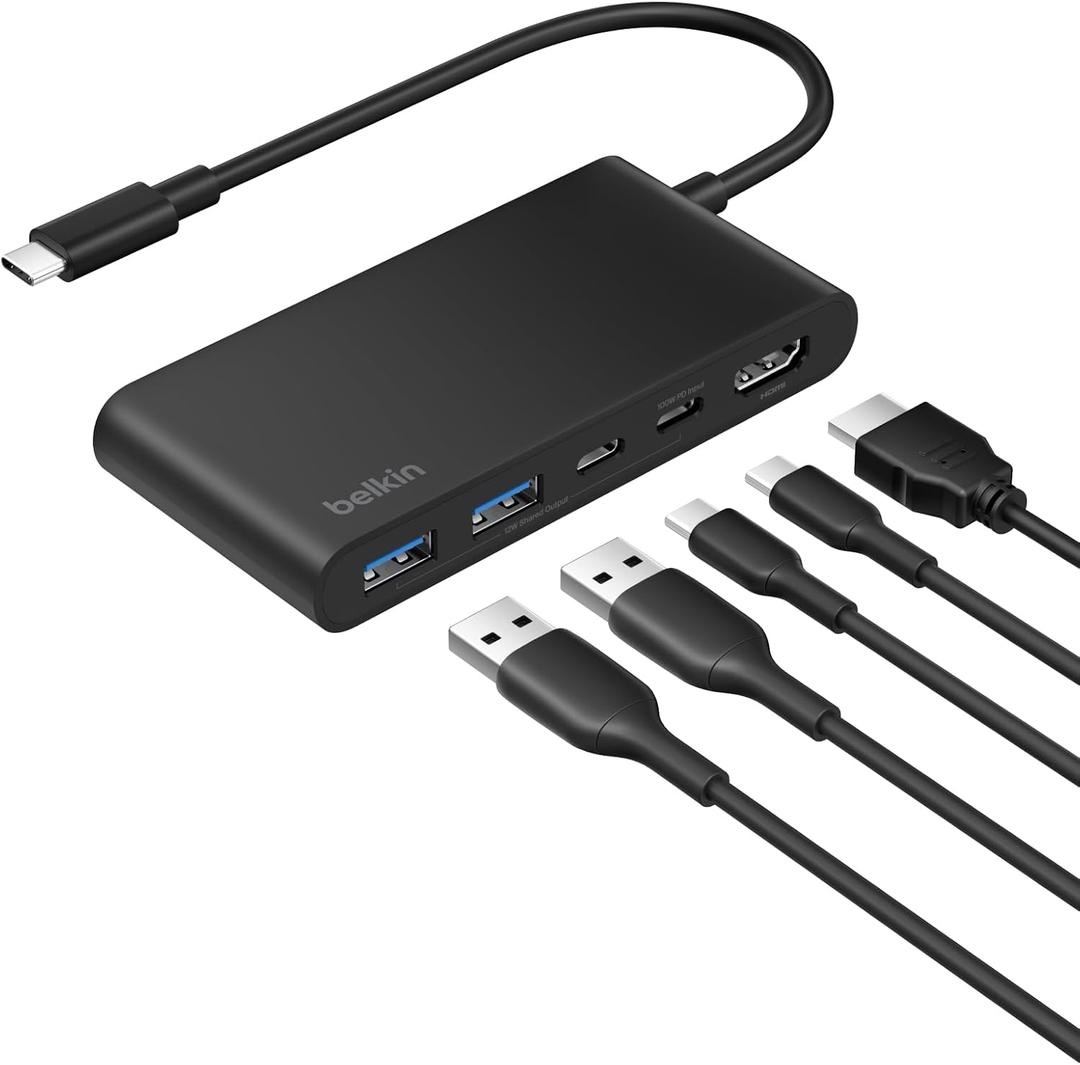 Belkin USB C Hub, 5-Port Hub With 4K HDMI Display @ 60Hz, 100W Power Delivery, Fast Data Transfer 5Gbps, USB C Multiport Adapter for iPad Pro, Chromebook & More, MacBook Accessories with HDMI 2.0 port