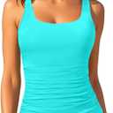 Aqua Eve Tankini Tops for Women Swimwear Top Only Tummy Control Bathing Suit Top No Bottom (Blue, L)