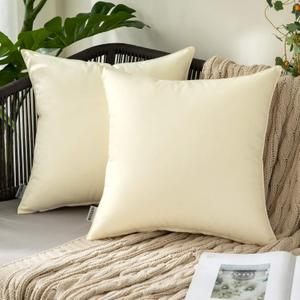 MIULEE Pack of 2 Decorative Outdoor Waterproof Pillow Covers Garden Cushion Sham Throw Pillowcase Summer Shell for Patio Tent Couch 20x20 Inch Beige