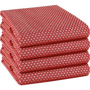 TWINY Threads 4-Pack Cotton Kitchen Towels, 18x28 Inches, Soft & Absorbent Dish Cloths Set with Hanging Loop, Quick-Dry, Reusable and Washable Washcloths for Cooking, Baking & Cleaning Tasks, Red