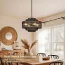 18" 4-Light Boho Black Rattan Chandelier Dining Room