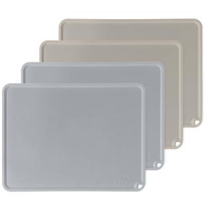 KVK Silicone Placemats for Toddlers Thicker Version, Non-Slip Reusable Kids Placemats for Dining Table, Stain-Proof Baby Table Mat for Restaurants 4 Packs (Light Gray & Beige) (1612in)