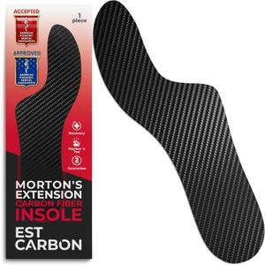 EstCarbon - Carbon Fiber Insole - 1 pc, Men 9.5, Women 10-10.5 - Mortons Extension - Orthotic Insole - Rigid Shoe Insert - Foot Arch Support - Turf Toe Stiff Plate - Thin Sport Sole