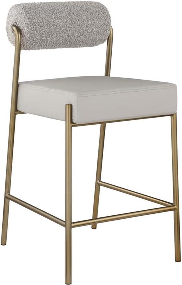 Meridian Furniture 587Taupe-C Carly Collection Modern | Contemporary Faux Leather/Boucle Fabric Upholstered Counter Stool, 19" W x 22.5" D x 37" H, Taupe