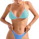 SUUKSESS Women Cheeky Thong String 2 Piece Bikini Sets Sexy High Waist Swimsuit (S)