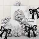 Lidmada 2 Pack Black Bow Birthday Party Decorations Balloons, Bow Themed Decors Foil Balloons for Girls Baby Shower Wedding Bridal Bachelorette Party Supplies