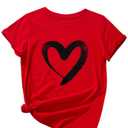 SOLY HUX Women's Letter Print Graphic Tees Short Sleeve Tops Casual Summer T Shirt Red Heart L