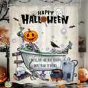 Happy Halloween Shower Curtain 60Wx72H Funny Skull Skeleton Pumpkin Gothic Spooky Ghost Bone in Bathtub Grave Unique Cool Bathroom Decor Horror Scary Bath Curtain Fabric Polyester 12 Pack Hooks