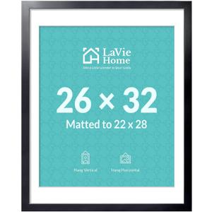 26 x 32 Poster Frame Black, Display Pictures 22x28 with Mat or 26x32 Without Mat, Stable and Sturdy Picture Frame and Polished Plexiglass, Horizontal and Vertical Format of The Wall（1 Pack）