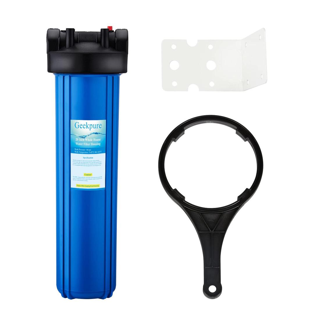 Geekpure 20 Inch Whole House Water Filter Housing-1" NPT Brass Port -Fit 4.5" x 20" Filter -Blue(1)