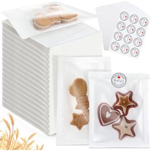 360 Pcs Small Sealable Heat Bakery Cookie Bags with Window 5.1x7.5 Inch Grease Resistant Kraft Bakery Pastry Bags with Thank You Stickers for Christmas Donut Bread Sandwich Baked Treat(White)